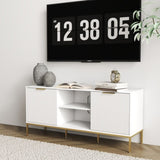 Modern TV Stand with Wave-Design Doors, Open Shelf & Adjustable Shelf - Stylish and Functional for 14246610