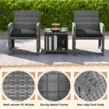 Black 3 Pieces Patio Furniture Set with Tempered Glass Coffee 86888639