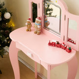 Kids Vanity Table and Chair Set, 2-in-1 Girls Vanity with Tri-Folding Mirror & 3-Color LED Lights, 1 83208764