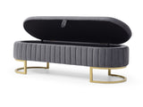 Storage Bench Bedroom Bench, Velvet Oval Upholstered End of Bed Bench with Golden Metal W1117P176450