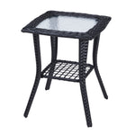 ZUN Outdoor Wicker Side Table, Rattan End Table with Glass Top, Patio Coffee Bistro Table for Indoor 93086851