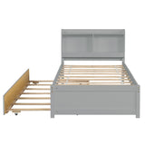 Twin Bed with Trundle,Bookcase,Grey W50440495