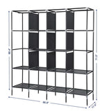 ZUN 67" Clothes Closet Portable Wardrobe Clothes Storage Rack 12 Shelves 4 Side Pockets Gray 63742682