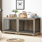 ZUN Dog Crate Furniture with Two Combined Room, XL Double Dog Cage Furniture with Tray for Medium W420P207590