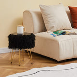 Faux Fur Storage Ottoman Round Furry Vanity Stool with Marble Tray, Compact 95916747