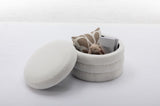 007-Boucle Fabric Storage Round Ottoman Footstool With Wooden Shelving,Ivory W527121981