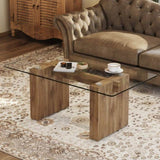 ZUN Modern minimalist transparent tempered glass coffee table and dining table, paired with wooden MDF W1151P149209