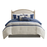 7 Piece Faux Suede Comforter Set Blue Queen B03596784