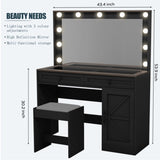 43.4"Makeup Vanity Table, Makeup Table with Large Mirror and 11 LED Light , Brightness Adjustable, W2386P199525