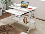 White Mobile Computer Desk with Keyboard Tray & Storage Shelf, 360&deg Lockable Casters for Home 97064400