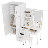 ZUN Makeup Vanity Table Large Armoire Wardrobe Set, Dressing Table with LED Mirror Power Outlets 94145965