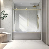 6063 Brushed Gold frameless one fixed and one shifted Shower Door,70MM 304 stainless steel large W2517P304336