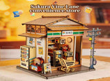 3d wooden puzzle for adults Sakura & Wisteria Alley Mart book nook with lights model kit dollhouse 02809173