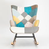 ZUN Rocking Chair, Mid Century Fabric Rocker Chair with Wood Legs and Patchwork Linen for Livingroom W56140569