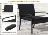 3-Piece Patio PE Wicker Bistro Set, Tempered Glass 2-Tier Side Table Outdoor Chair Set-Black 48421779