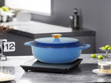 Cast iron 7.5QT cooking pot set - Gradient blue color - Includes two silicone gloves - Enamel pot 63775459