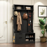 Hall Tree with 6 Hooks,Coat Hanger, Entryway Bench, Storage Bench,for Entrance, Hallwa,black W1321P190220