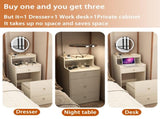 3 in 1 Vanity Desk With mirror and light ,Small makeup vanity set with charging station, With 2 W1321P205993