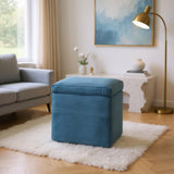 Blue Corduroy Storage Ottoman with Rubber Feet Compact Soft Cube Seat, 424244cm 47227603