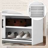 Hall Tree with Top Shelf and Storage Bench, Hallway Shoe Cabinet with Sliding Doors, Coat Rack with W1307P175739