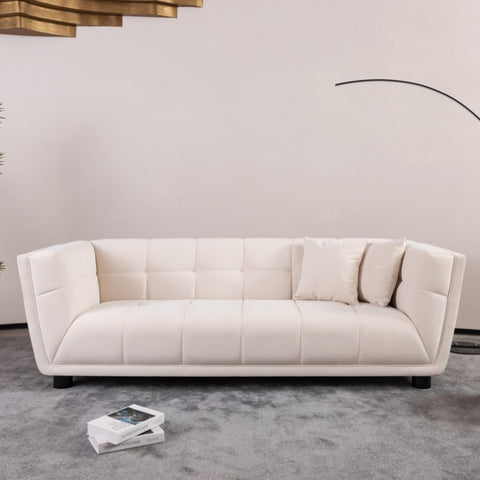 ZUN WKS13 Mid-century modern style: simple white sofa, small square design, velvet fabric texture W2085P173252