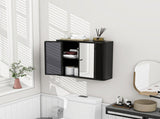 Black Wall-Mounted Bathroom Cabinet with Mirror, 2 Mirrored Doors & Open Shelf, Farmhouse Metal W3122P272846