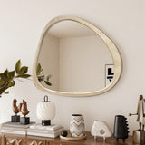 Solid Wood Mirror 45 Inch Asymmetrical Wall Mirror Wooden Framed Mirror Large Sized Dressing Mirror, W1435P241566