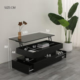 High Quality Three-Tier Foldable Coffee Table with Drawers for Living Room Home Furniture Black W650P263503