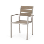 ZUN Outdoor Modern Aluminum Dining Chair with Faux Wood Seat , Natural and Silver 67214.00