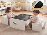 Kids Table and 2 Chairs Set with Chalkboard, Multi-Purpose Toddler Activity Table for Drawing, 77131922