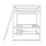 ZUN Full Size Loft Bed with U-shaped Desk, Drawers and Storage Shelves, White 58879718