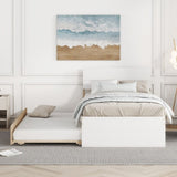 Modern Twin Bed Frame For White High Gloss Headboard and Footboard With Light Oak Trundle W697131327