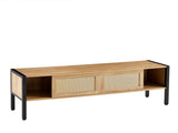 54.33" Rattan TV cabinet with variable color light strip, double sliding doors for storage, W1265121746