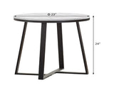 White Faux Marble and Matte Black End Table B062P145601