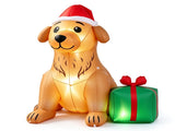 5 FT Christmas Inflatable Golden Retriever with Christmas Hat & Gift Box, Built-in LED Lights, Blow 26204893