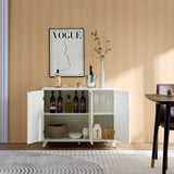 ZUN Sideboard Buffet cabinet with 3 doors and removable shelves, for living room, dining room, ivory W1705P179819