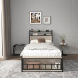 Twin Bed Frames , Headboard and Charging Station & LED Light for Bedroom, Solid and Stable, Noise 01956866