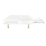 ZUN ON-TREND Exquisite High Gloss Coffee Table with 4 Golden Legs and 2 Small Drawers, 2-Tier Square WF315490AAK