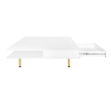 ZUN ON-TREND Exquisite High Gloss Coffee Table with 4 Golden Legs and 2 Small Drawers, 2-Tier Square WF315490AAK