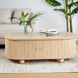 MDF ELEGANT LONG OVAL STORAGE SIDE TABLE WITH RETRO CHARM, NATURAL COLOR N770P281568N