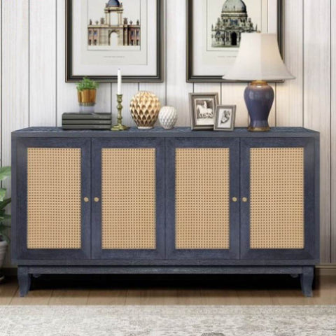 ZUN Handcrafted Premium Grain Panels,Rattan Sideboard Buffer Cabinet With 4 Rattan Doors, Modern Storage W1445125265