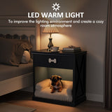 Vintage Small Storage Cabinet with Led Light and Pet Bed, Hidden Cat Litter Box with Drawer and B082P232952