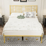 Metal Steel Platform Bed Frame with Iron-art Headboard - Gold W2992P233431