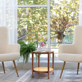 19.7in Rattan Coffee with Glass Top, Small Round End, Boho Style Side Sofa End 82239146