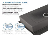 Stainless Steel Kitchen Sink, 23x19 Single Bowl, Undermount Handmade Sink in Dark Gray, with US 90830894