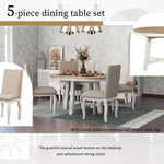 ZUN 5-Piece Farmhouse Dining Table Set Wood Round Extendable Dining Table and 4 Upholstered Dining 80008681