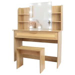 ZUN Vanity Desk Set Stool & Dressing Table with LED Lighting Mirror Drawer and Compartments Modern Wood W1673123627