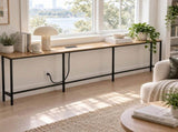 94.49"x7.87"x31.10" Console Table, MDF with Melamine Veneer & Iron Frame, with Power Outlet, Oak 17123848