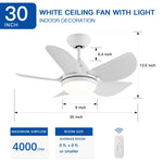 ZUN 30 In Intergrated LED Ceiling Fan Lighting with White ABS Blade W1367P182806