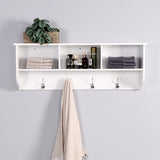 White Entryway Wall Mounted Coat Rack with 4 Dual Hooks Living Room Wooden Storage Shelf 30412851